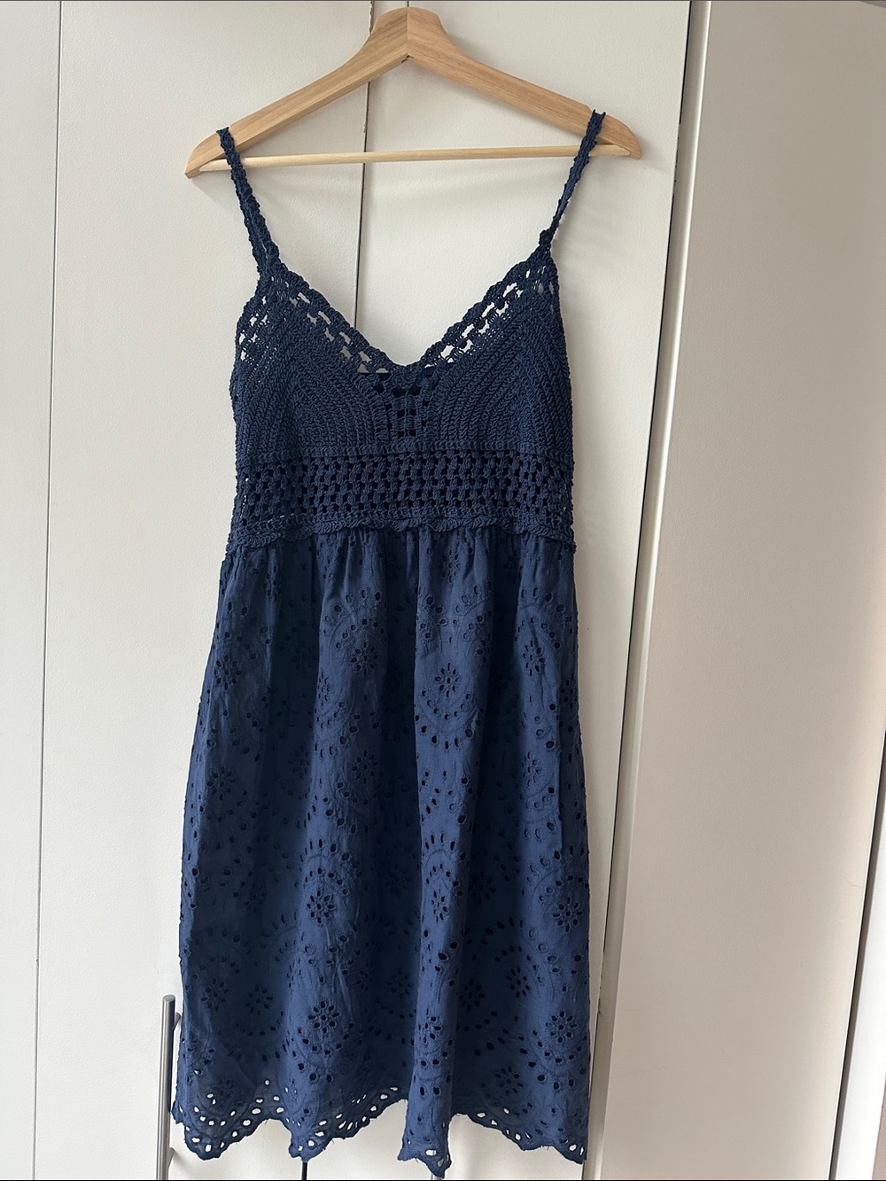 Navy Crochet Bodice Eyelet Sundress - Women Made in Italy 🇮🇹